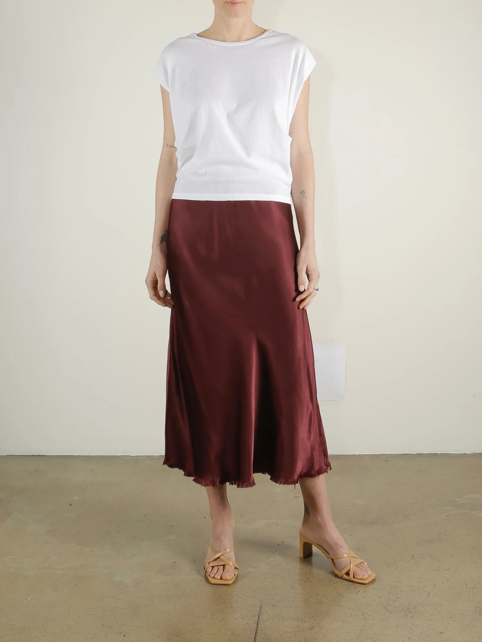 Riley Skirt in Vintage Satin - Fig