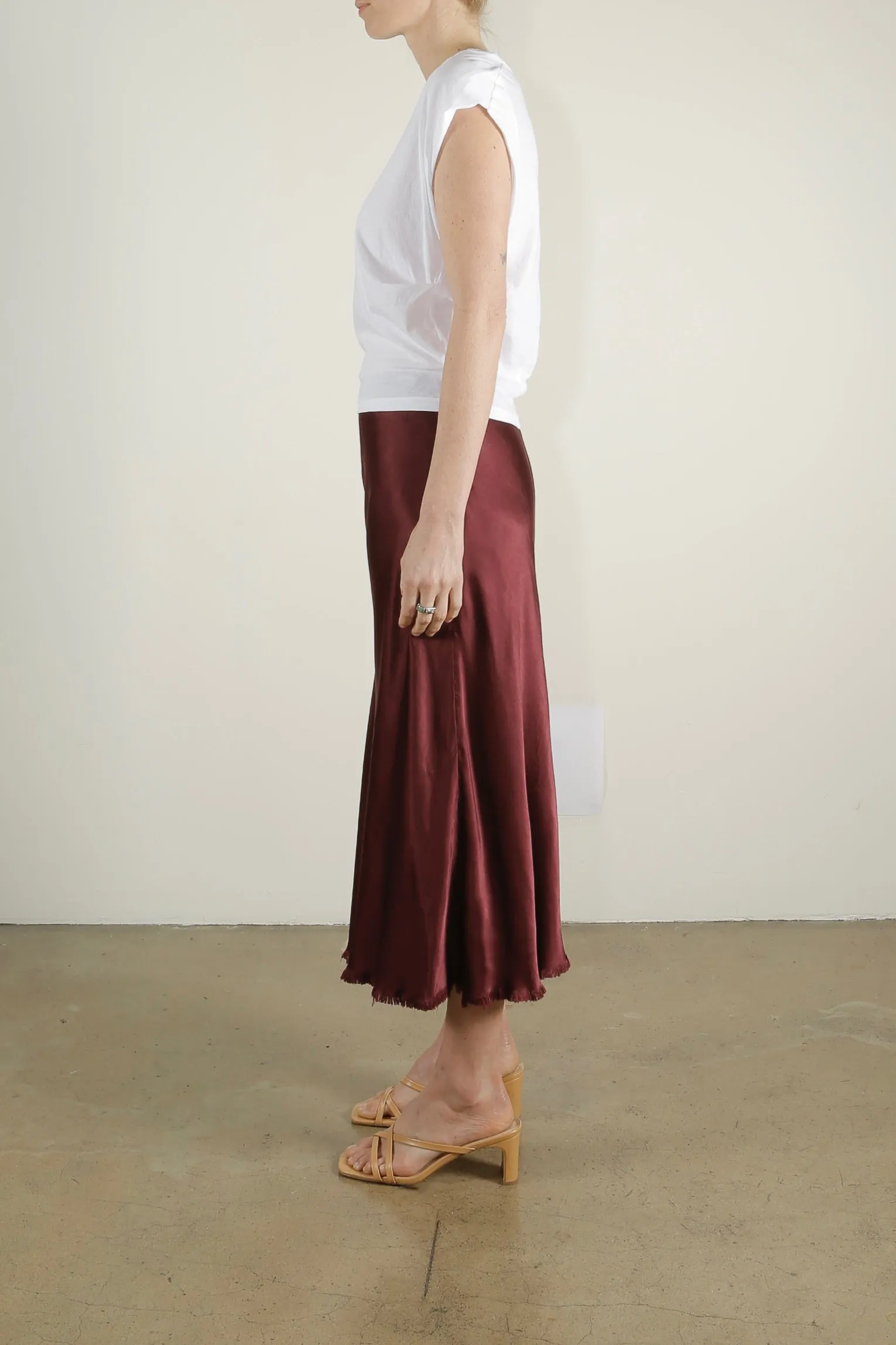 Riley Skirt in Vintage Satin - Fig