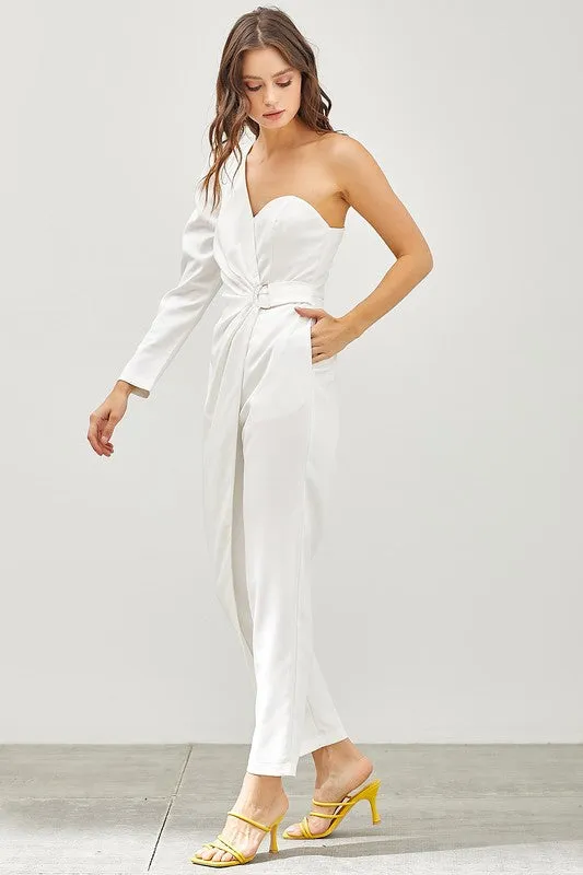 Robyn one shoulder jumpsuit, white