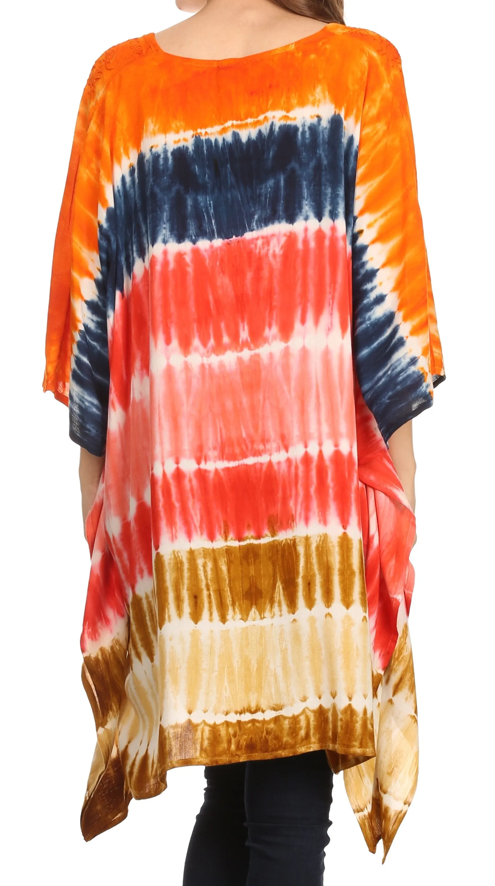 Sakkas Kalinda Embroidered Tie Dye Loose Fit Caftan Poncho Tunic Top / Cover-Up