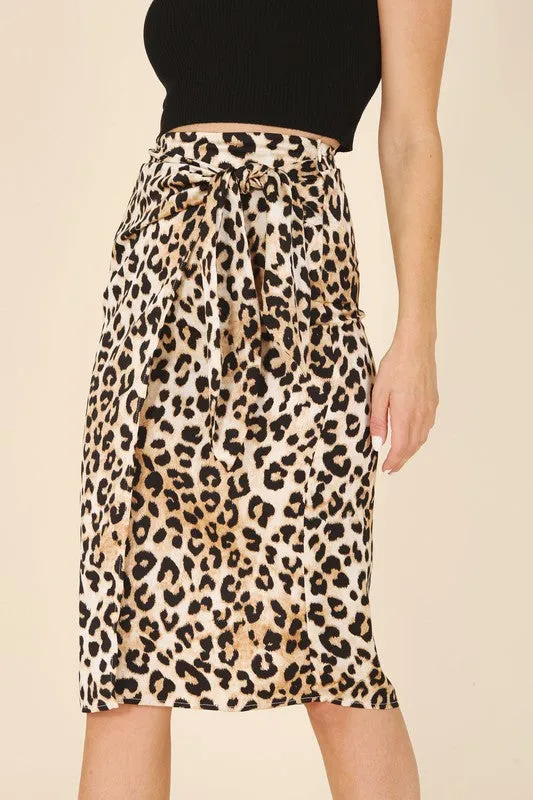 Satin Leopard Midi Skirt