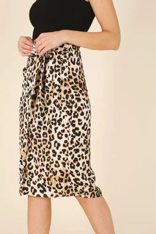 Satin Leopard Midi Skirt