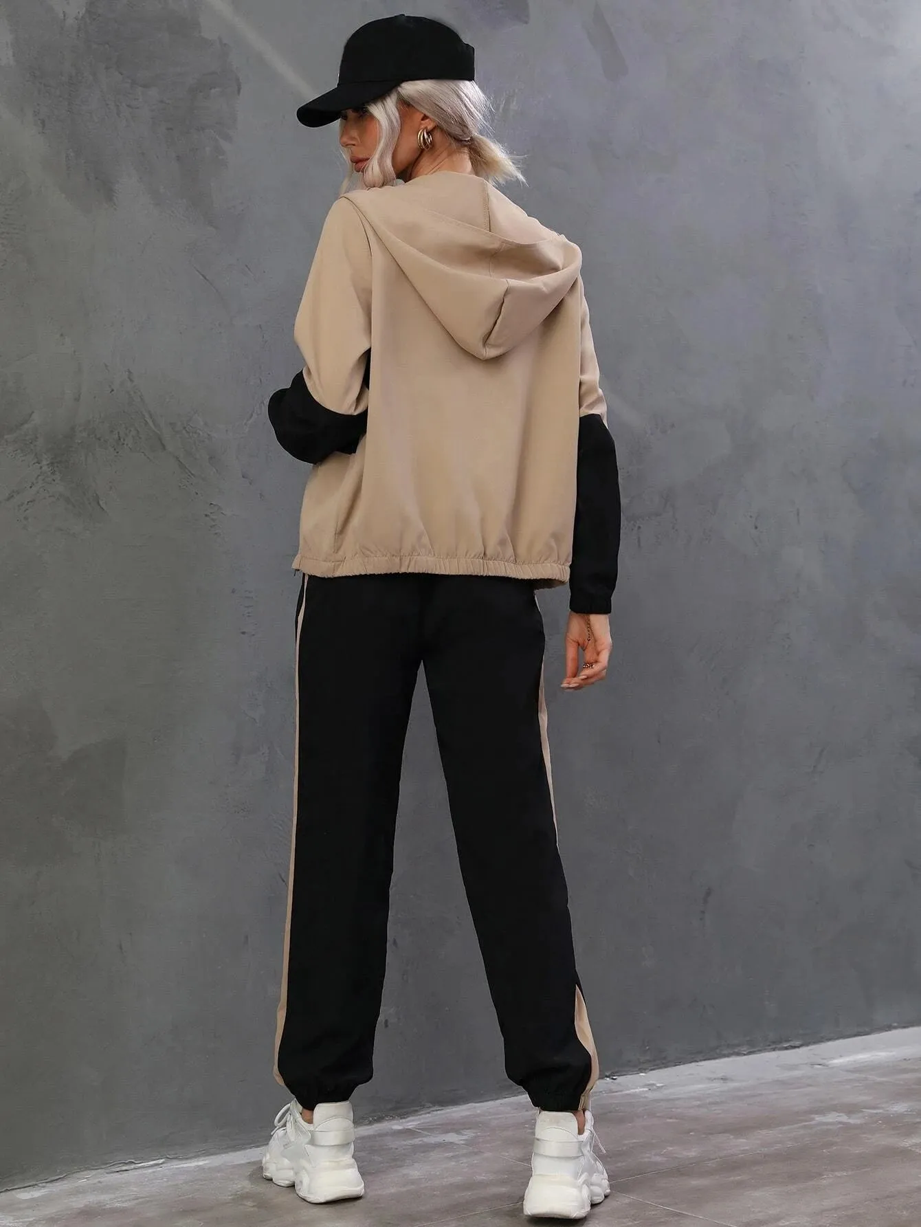 SHEIN Essnce Two Tone Zip Up Hooded Jacket & Pants