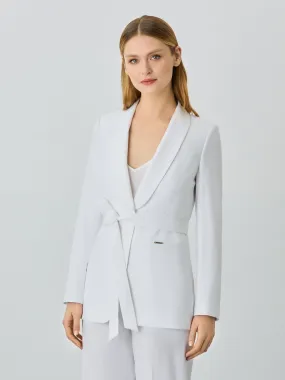 Single-Breasted White Suit Blazer In Rayon Blend With Belt