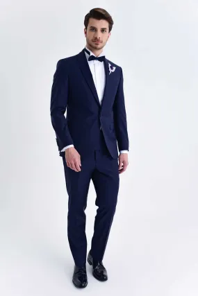 Slim Fit Wool Blend Navy Release Shawl Lapel Classic Tuxedo