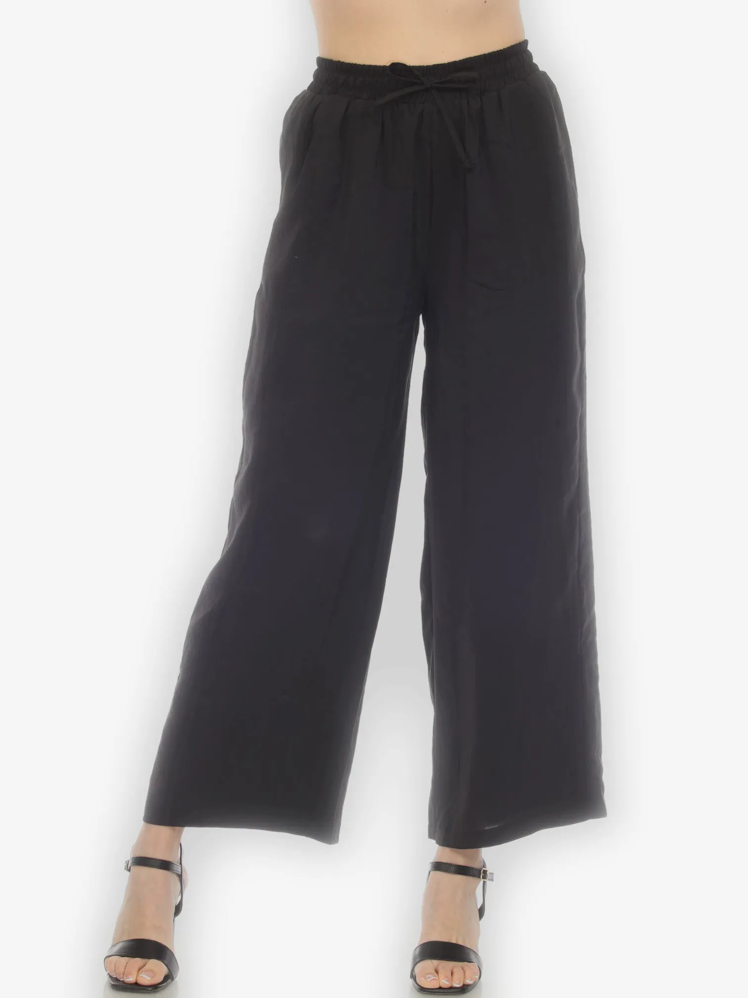 Solid Black Rayon Pull on Pant