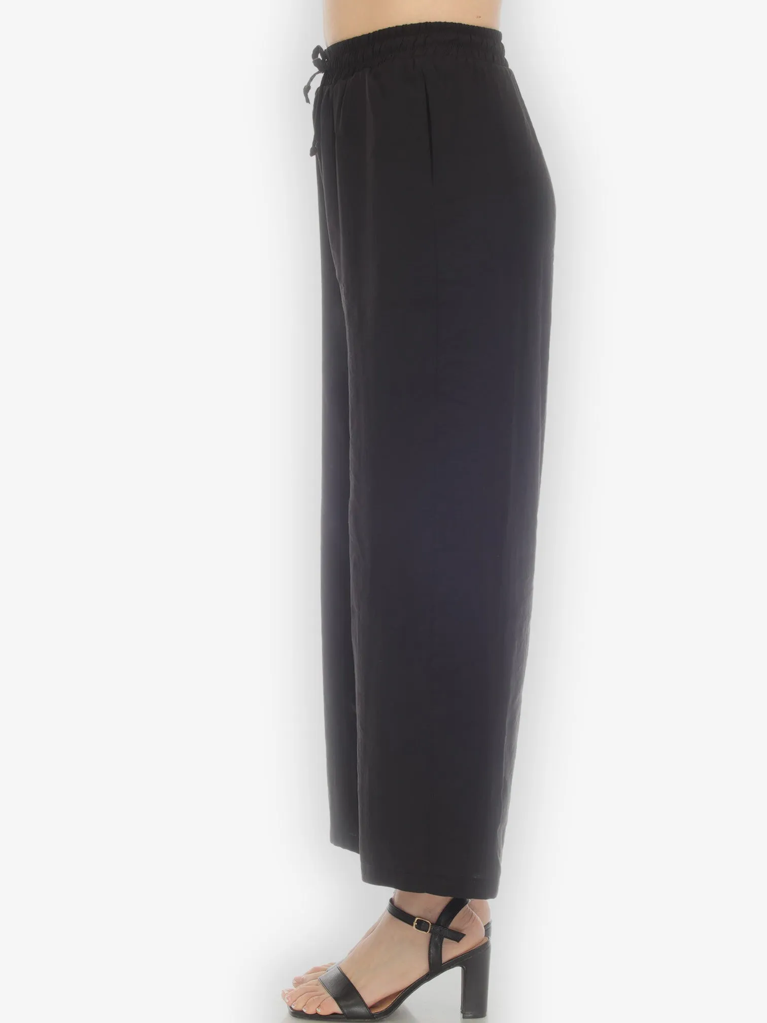 Solid Black Rayon Pull on Pant