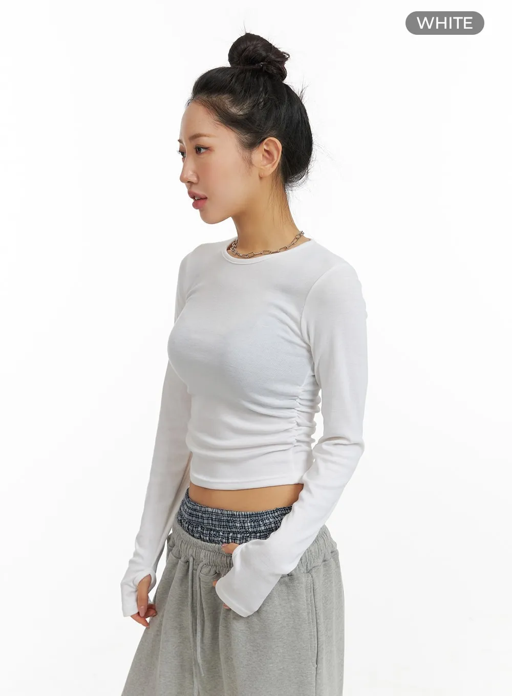 Solid Long Sleeve Crop Top CM408