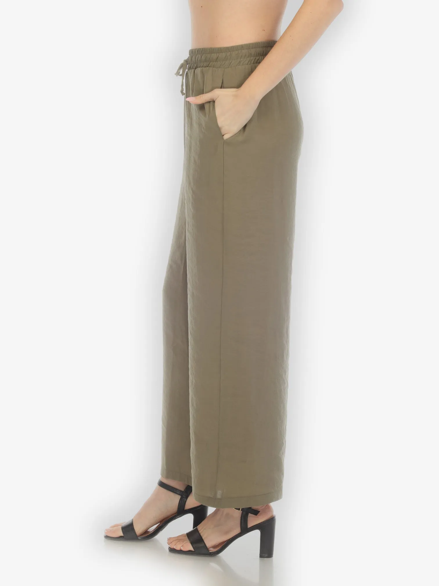 Solid Rayon Khaki Pull on Pant