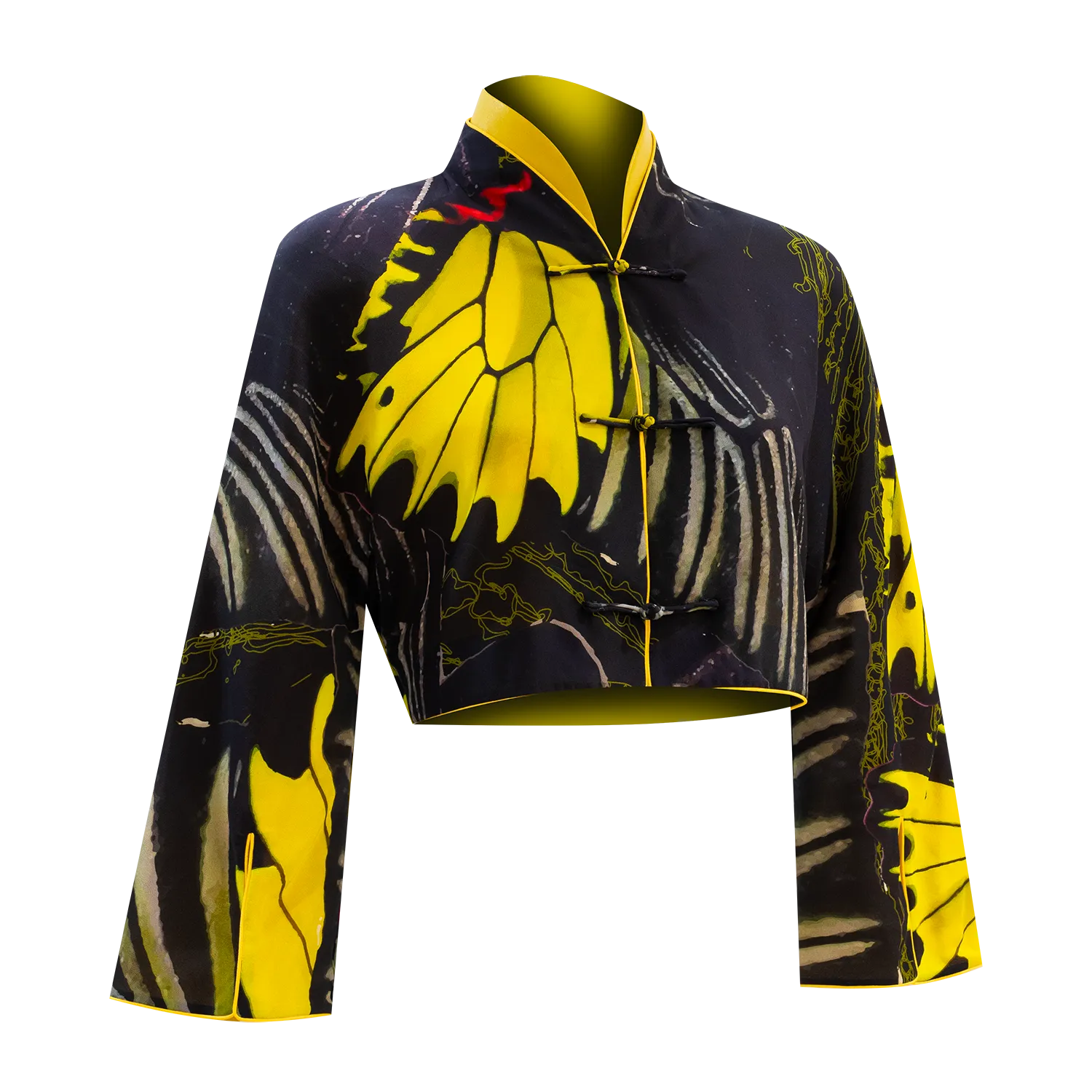 SPARKLE BY KAREN CHAN x Fung Yuen Butterfly Reserve【GOLDEN BIRDWING】100% Silk Cheongsam Cropped Top / Jacket (Long Sleeve) (金裳鳳蝶)