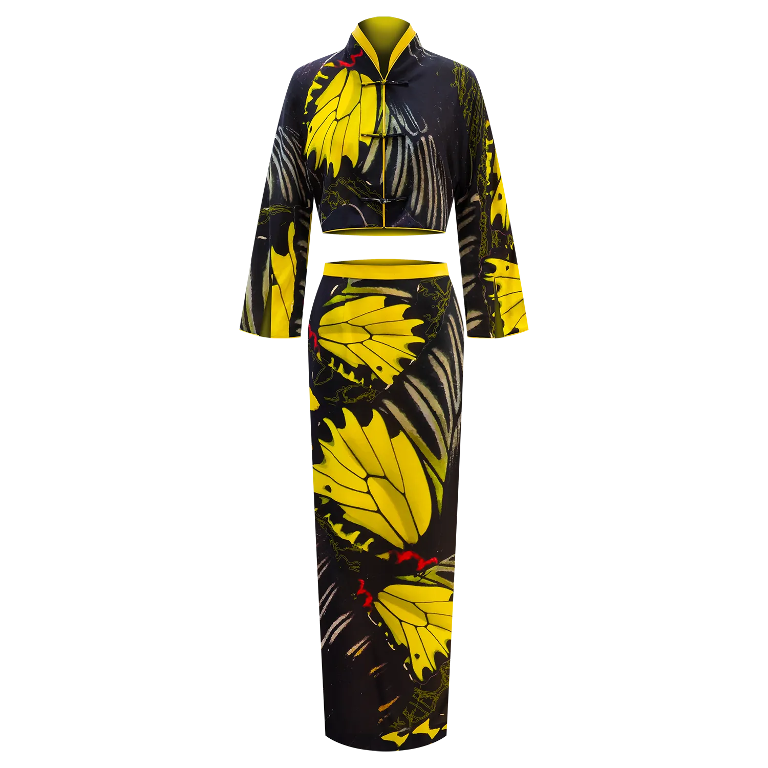 SPARKLE BY KAREN CHAN x Fung Yuen Butterfly Reserve【GOLDEN BIRDWING】100% Silk Cheongsam Cropped Top / Jacket (Long Sleeve) (金裳鳳蝶)