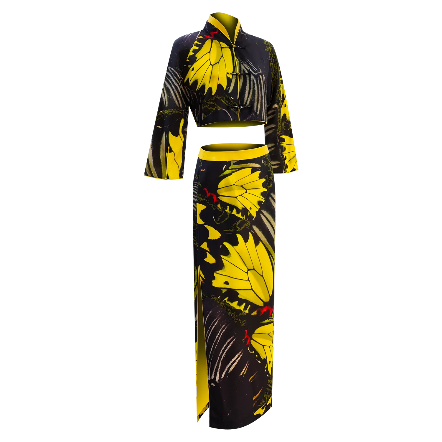 SPARKLE BY KAREN CHAN x Fung Yuen Butterfly Reserve【GOLDEN BIRDWING】100% Silk Cheongsam Cropped Top / Jacket (Long Sleeve) (金裳鳳蝶)