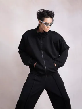 Stand Neck Shoulder Pad Sporty Sweat Jacket & Sweatpants Setup WN9273