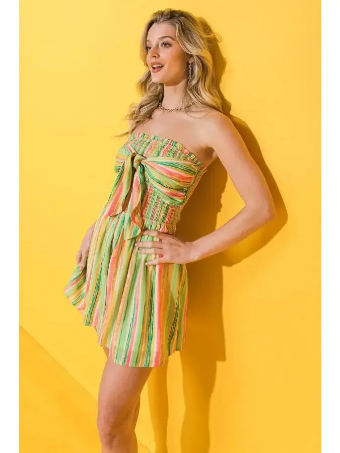 Stripe It Strapless Flare Romper