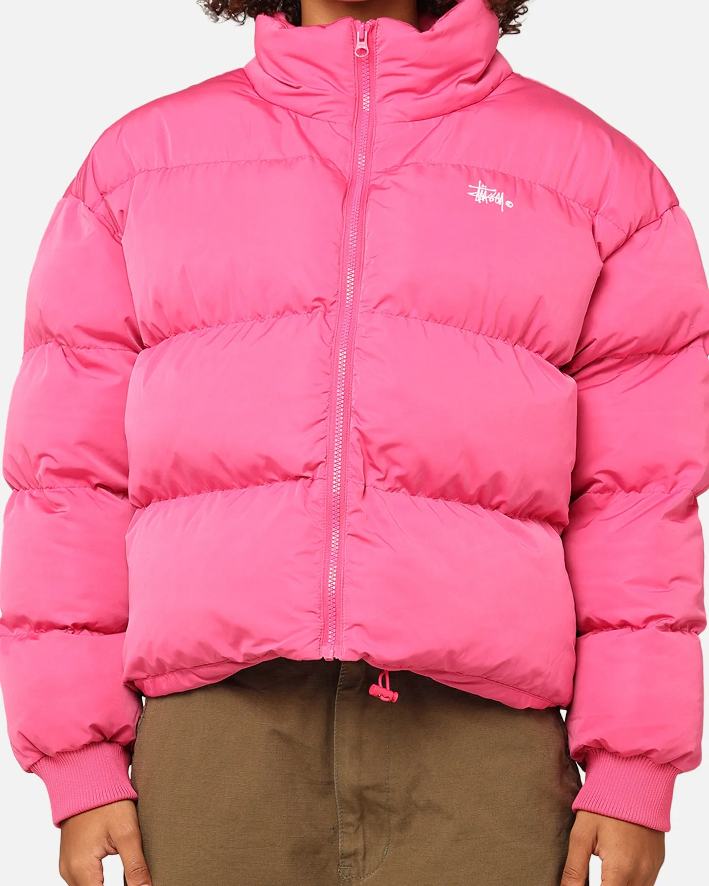 Stüssy Women's Graffiti Cropped Puffer Jacket Bubblegum