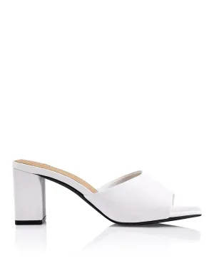 Teepee Block Heel Mules - White Leather