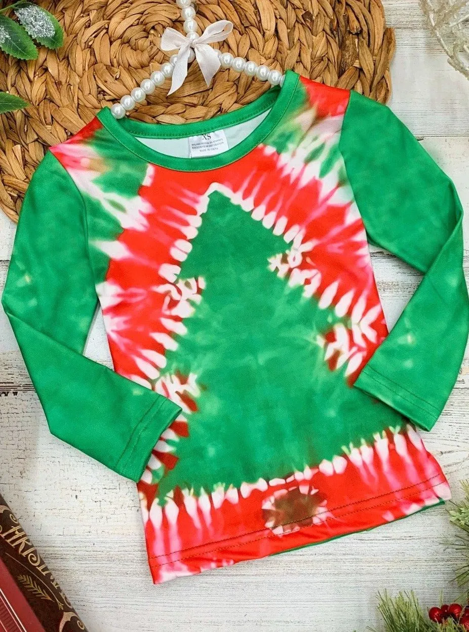 Tie Dye Christmas Tree Long Sleeve Top