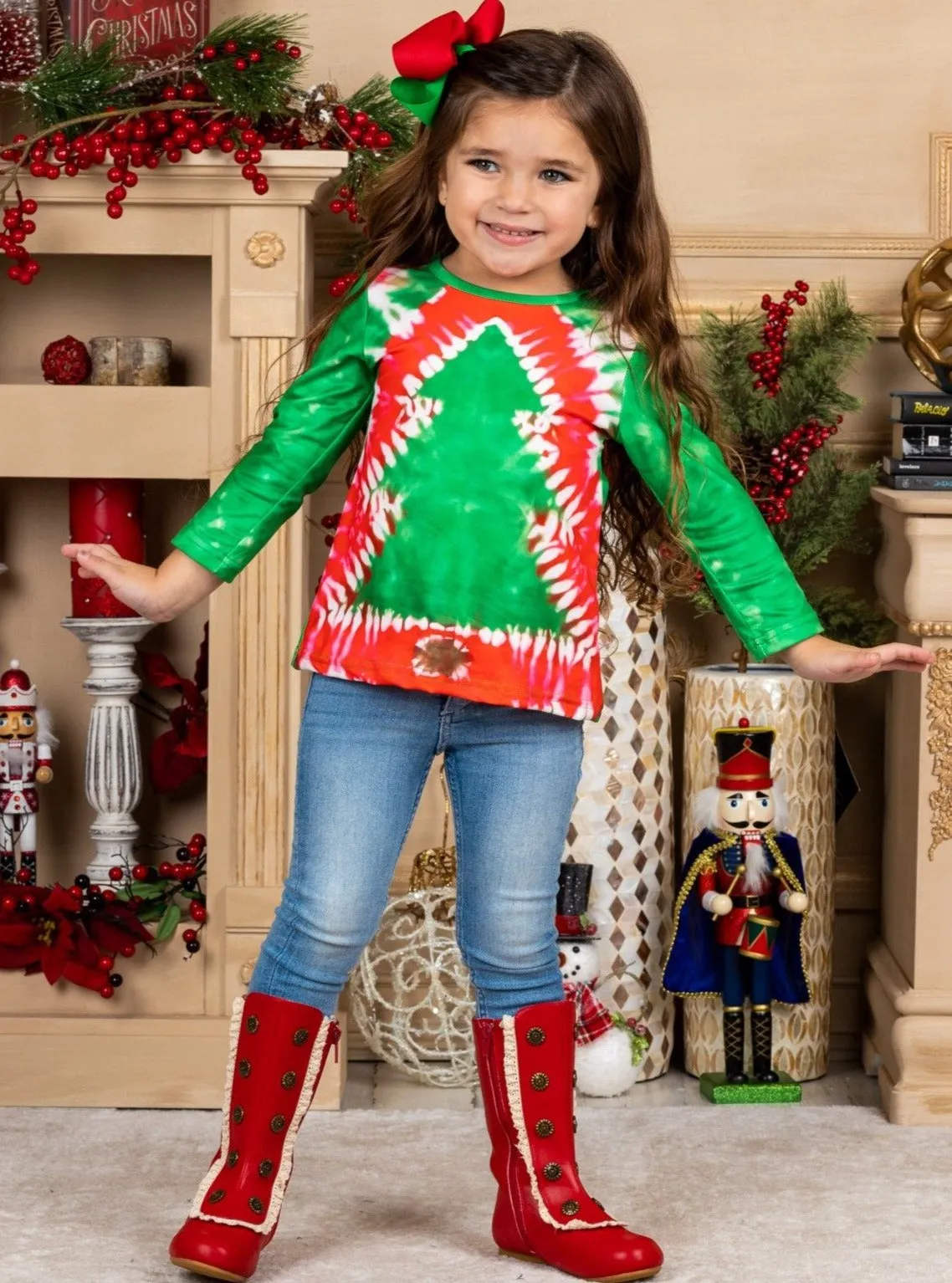 Tie Dye Christmas Tree Long Sleeve Top