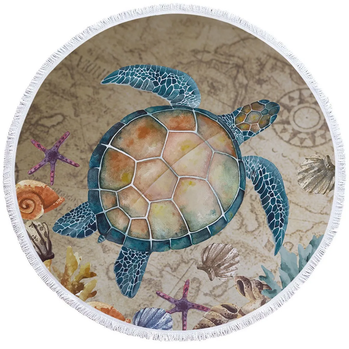 Turtle Island Round Beach Towel