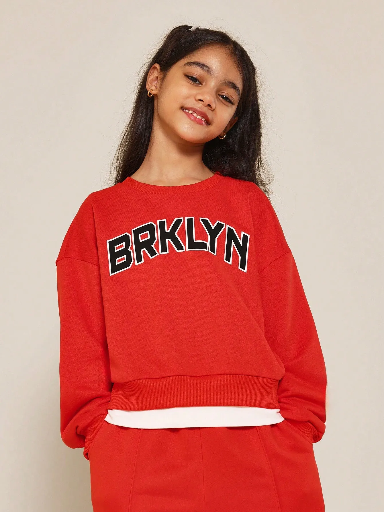 Tween Girls Brklyn Graphic Print Double Layer Sweatshirt And Wide Leg Jogger 2 Piece Set