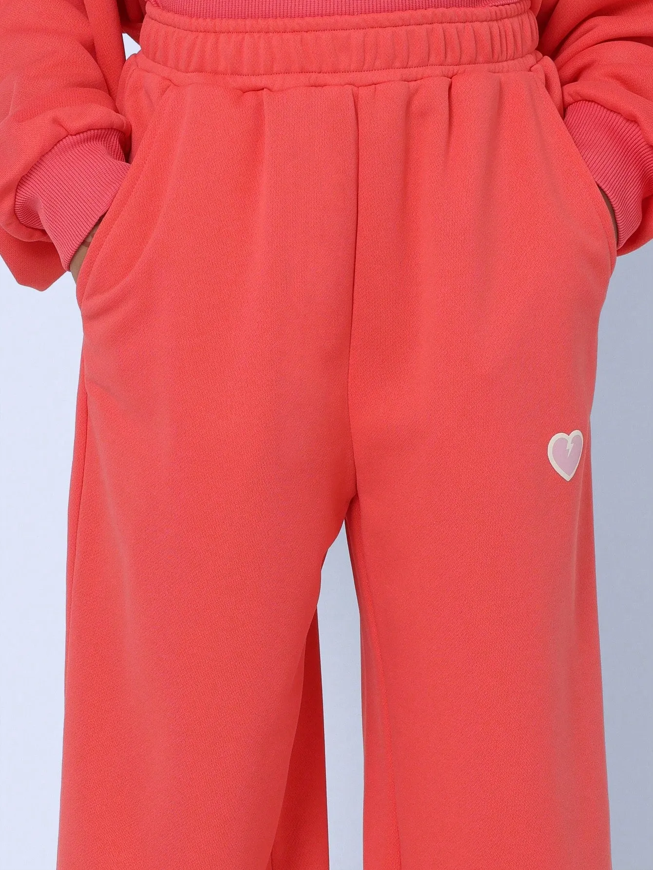 Tween Girls Comfy Bright Double Layer Hoodie And Sweatpants With Heart Patch 2 Piece Set