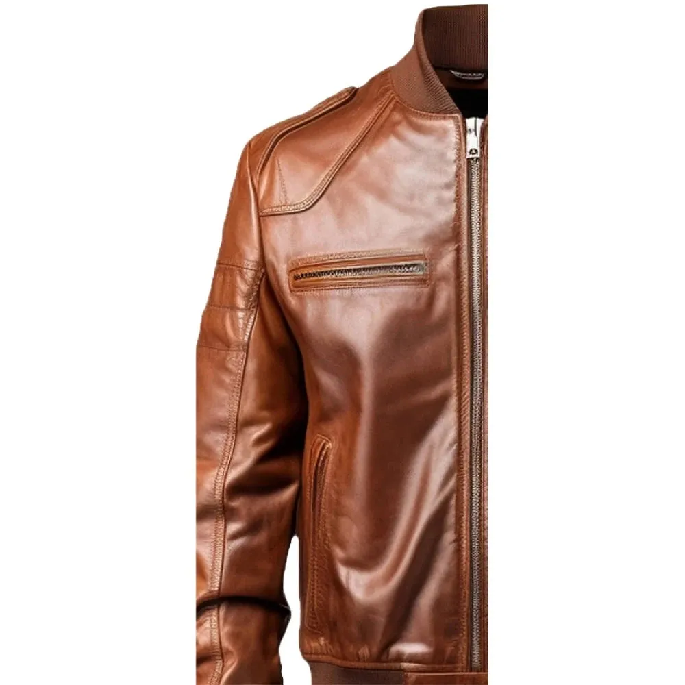 Vintage Brown Bomber Leather Jacket