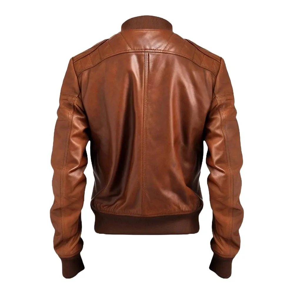 Vintage Brown Bomber Leather Jacket