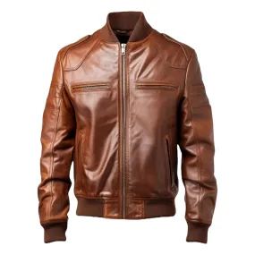 Vintage Brown Bomber Leather Jacket