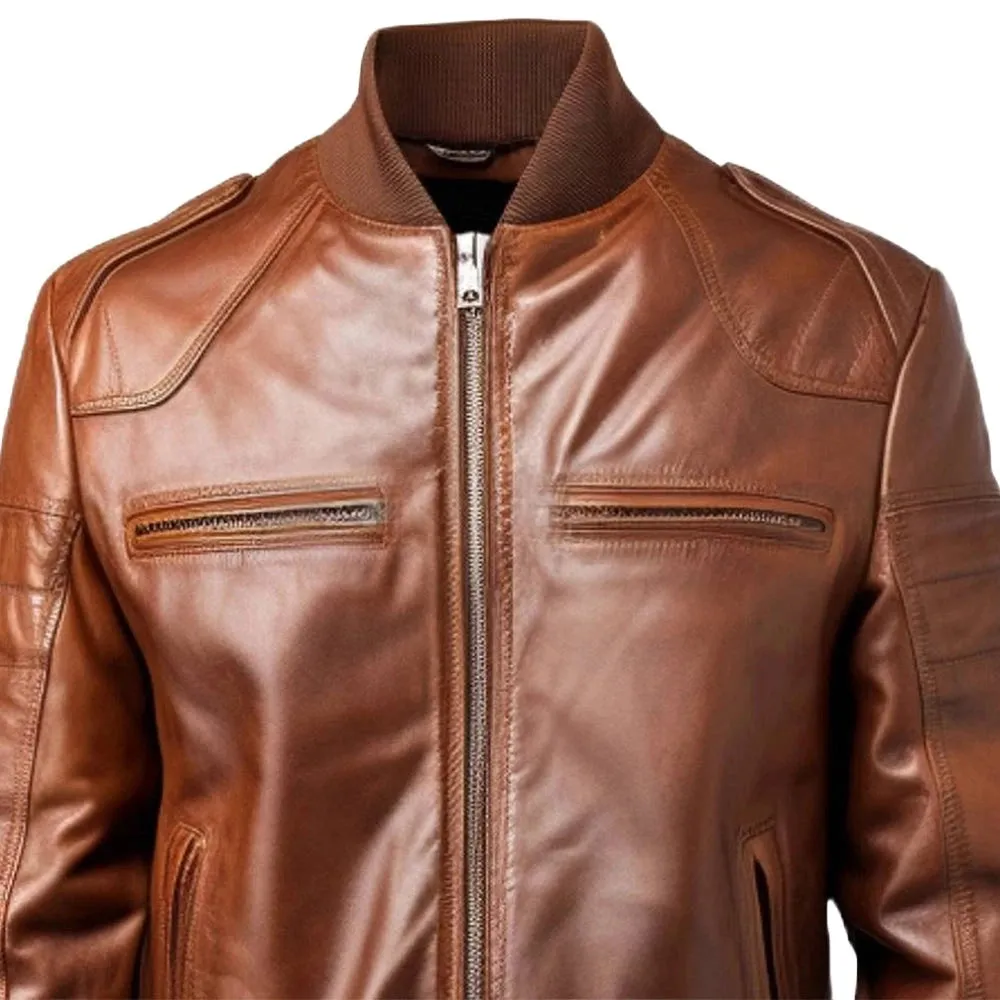 Vintage Brown Bomber Leather Jacket