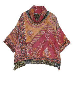 VINTAGE COTTON KANTHA COWL NECK PONCHO