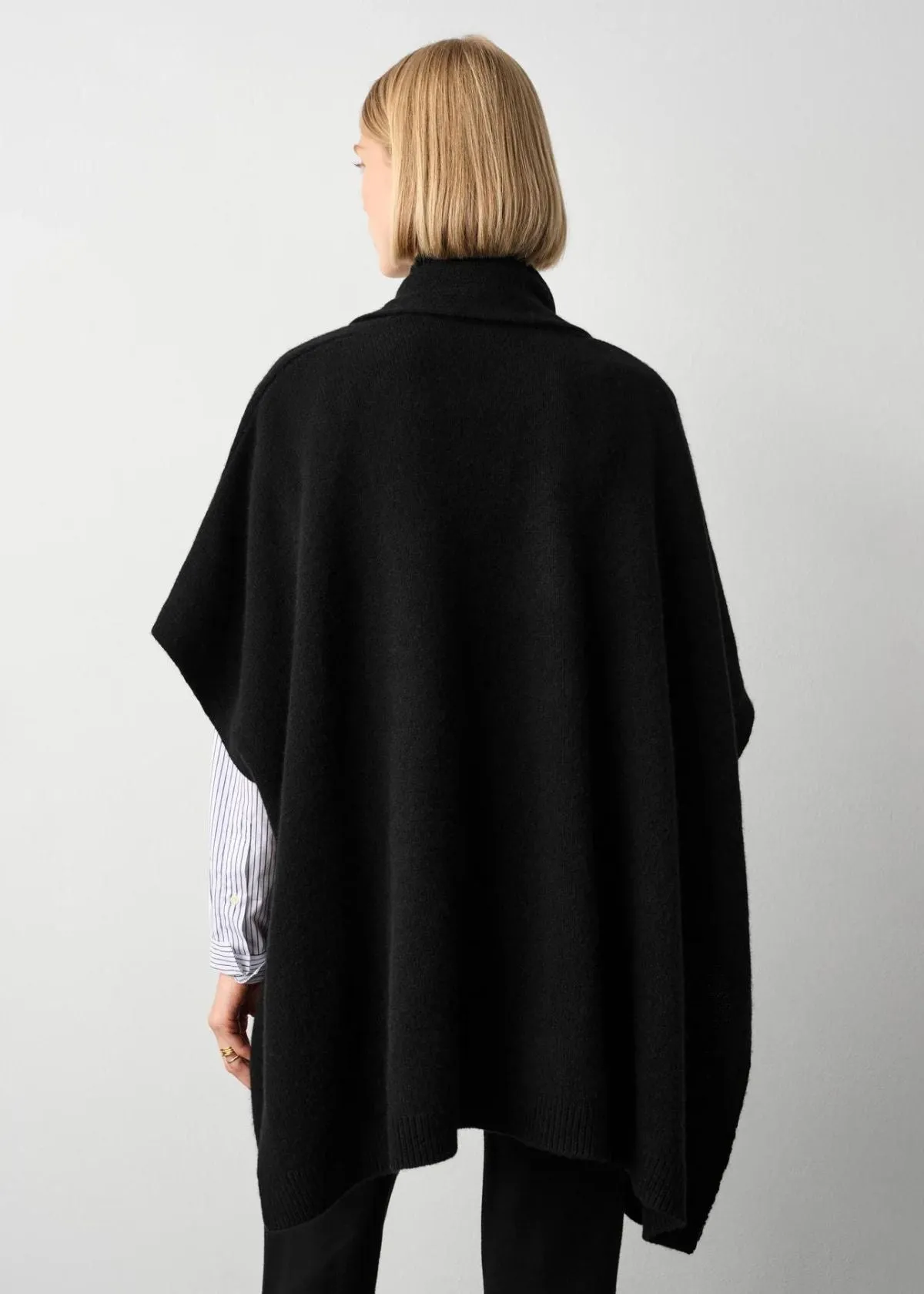 WHITE   WARREN Cashmere Blend Open Poncho - Black