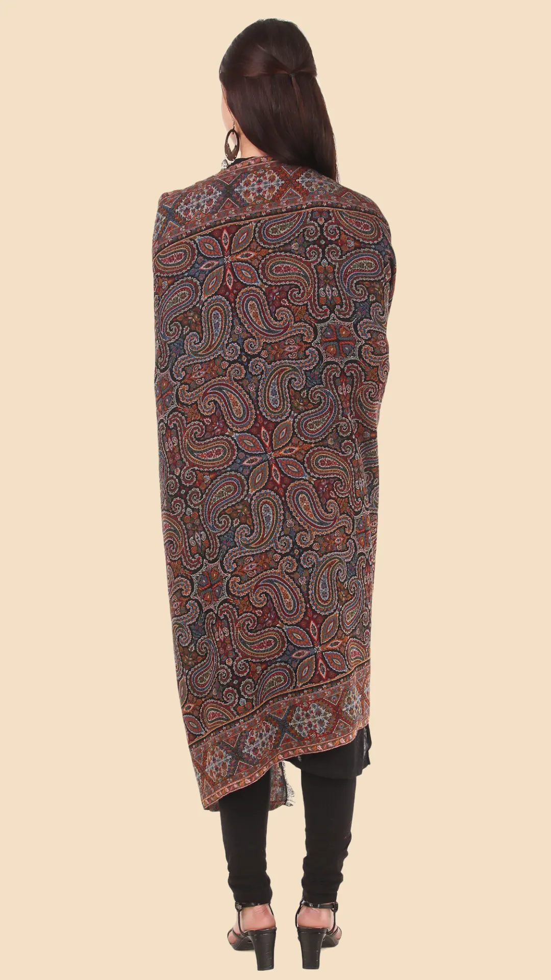 Women Black & Maroon Paisley Woven Design Shawl