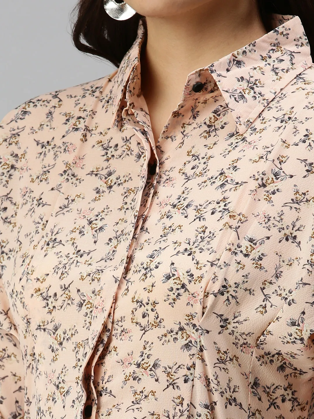 Women Slim Fit Peach Floral Shirt