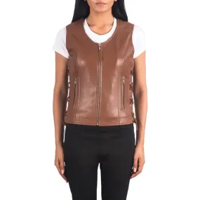 Womens Brown Leather Biker Vest