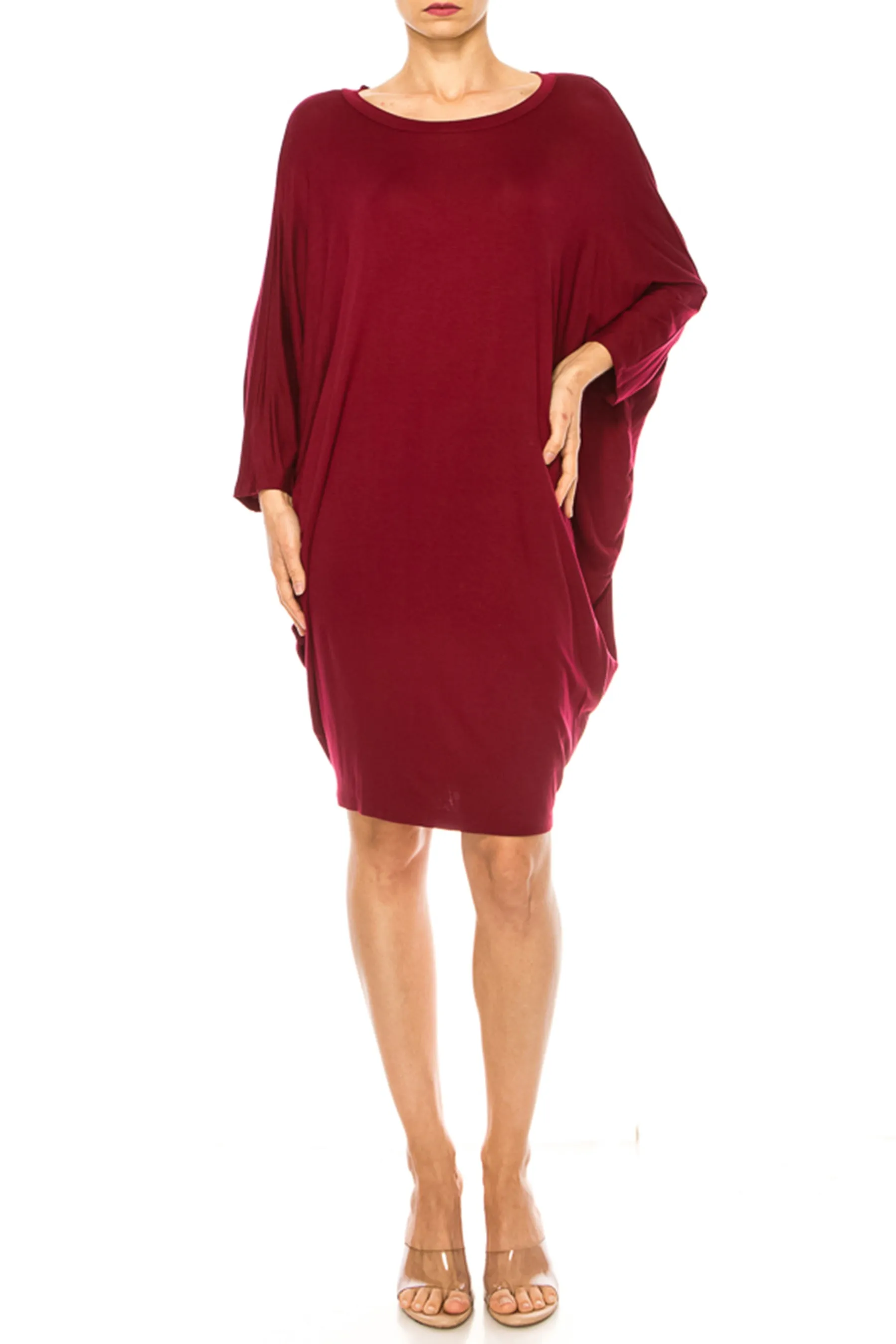 Women's Casual Loose Fit Long Sleeves Dolman Style Solid Midi Dress