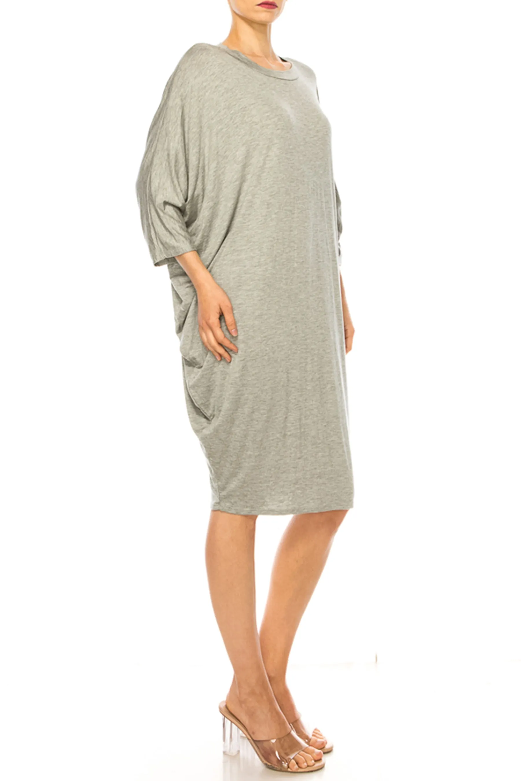 Women's Casual Loose Fit Long Sleeves Dolman Style Solid Midi Dress