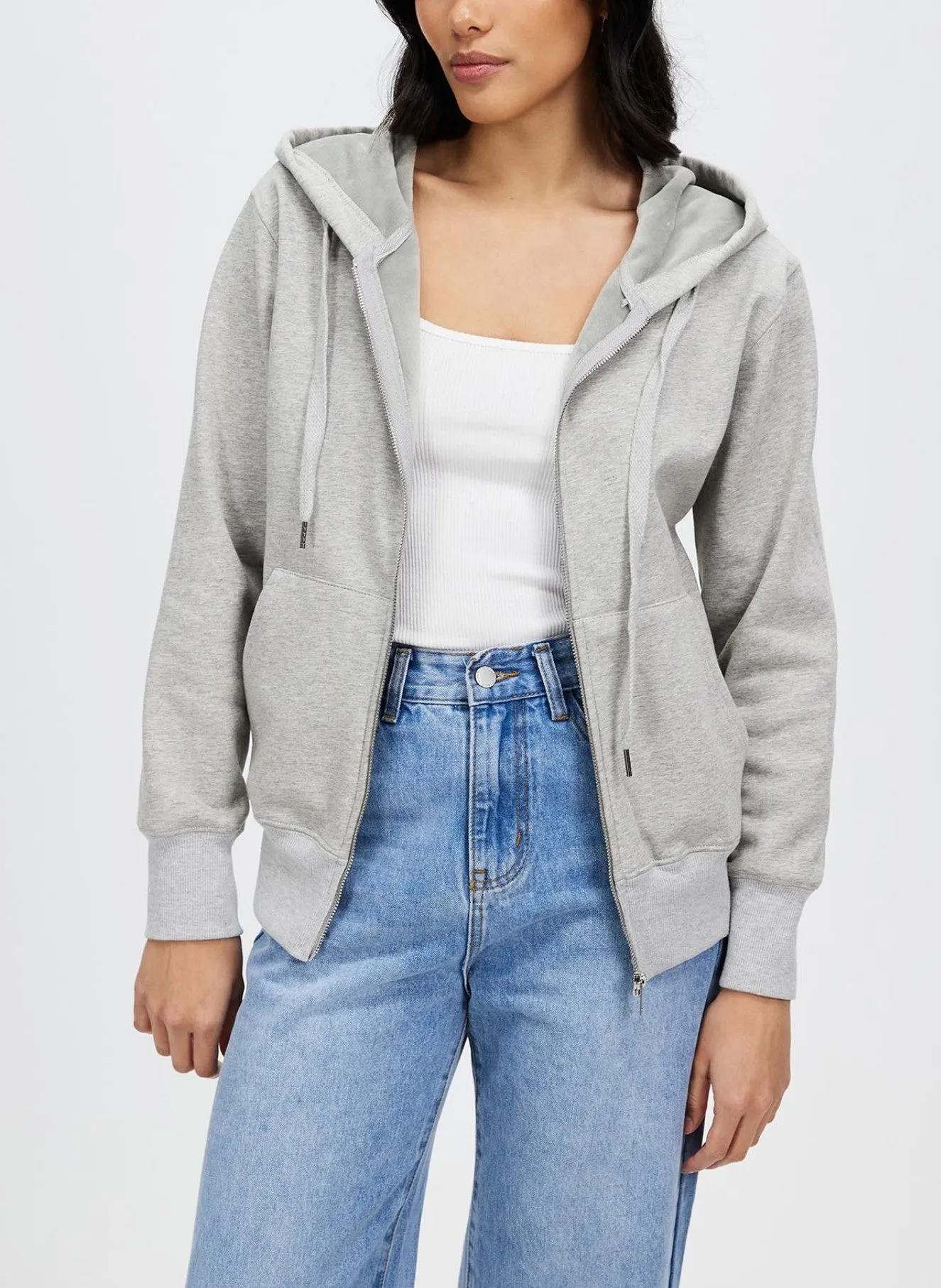 Women's Cotton Zipper Hoodie Loose Sweater Fleece Hooded Grey Jacket - Truda Top