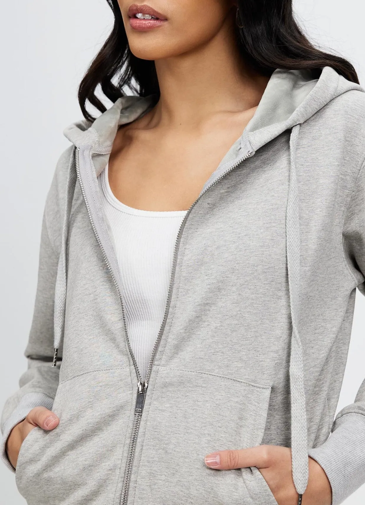 Women's Cotton Zipper Hoodie Loose Sweater Fleece Hooded Grey Jacket - Truda Top