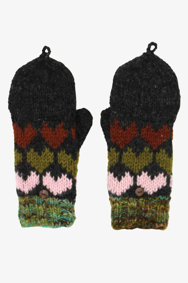 Wool Knit Hearts Mittens