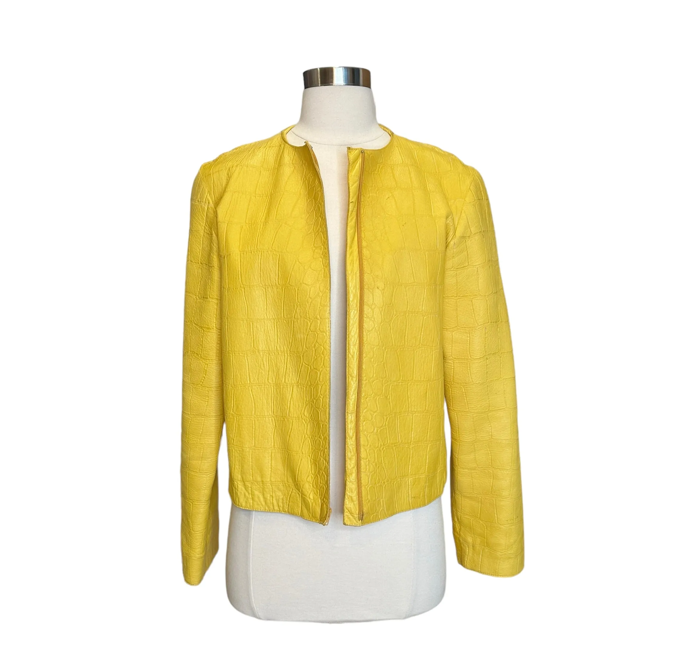 Yellow Embossed Leather Jacket - M