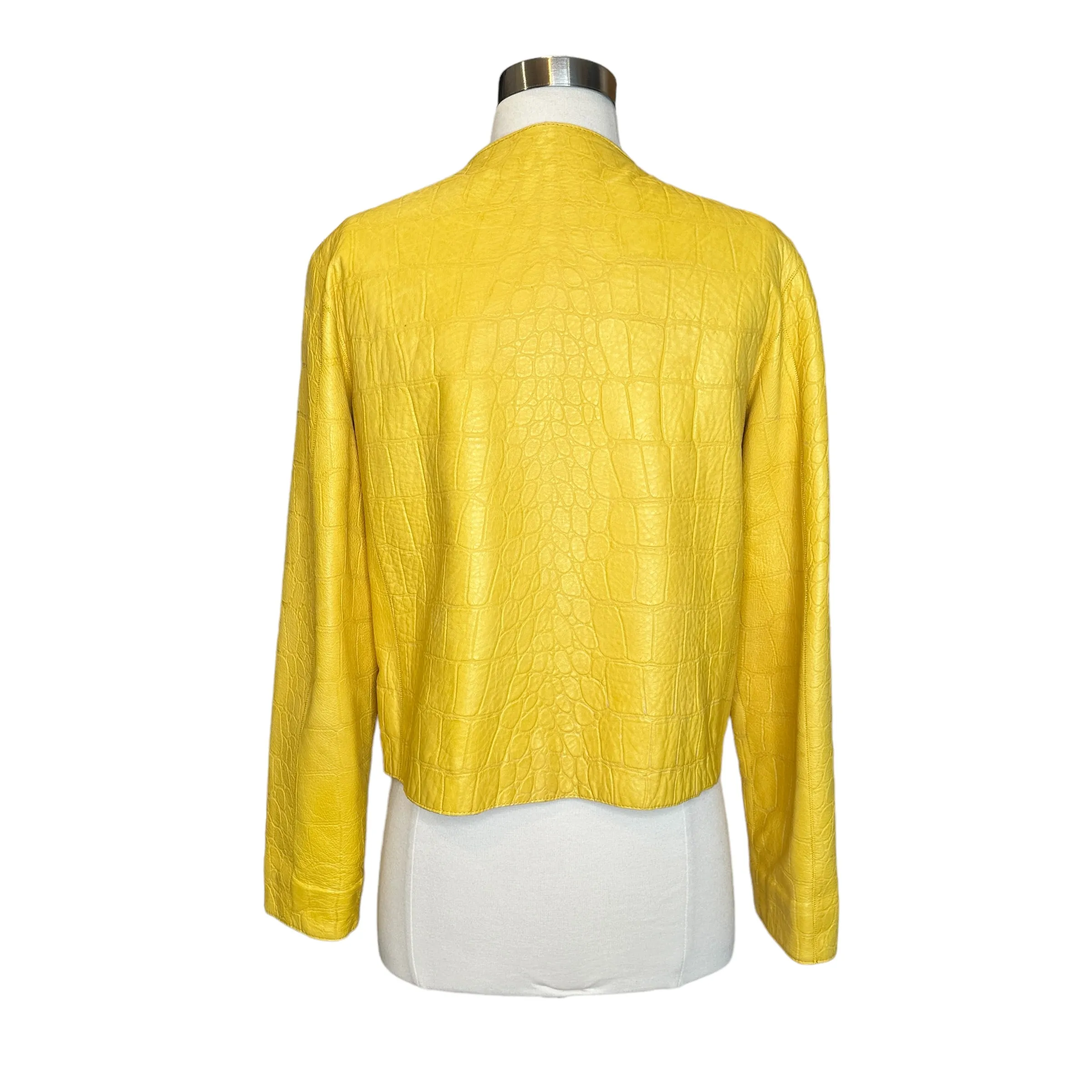 Yellow Embossed Leather Jacket - M