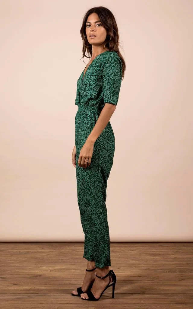 Zion Jumpsuit In Small Green Leopard