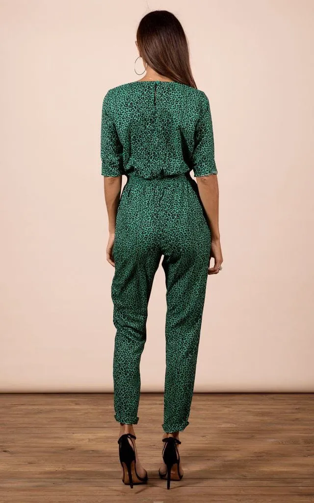 Zion Jumpsuit In Small Green Leopard