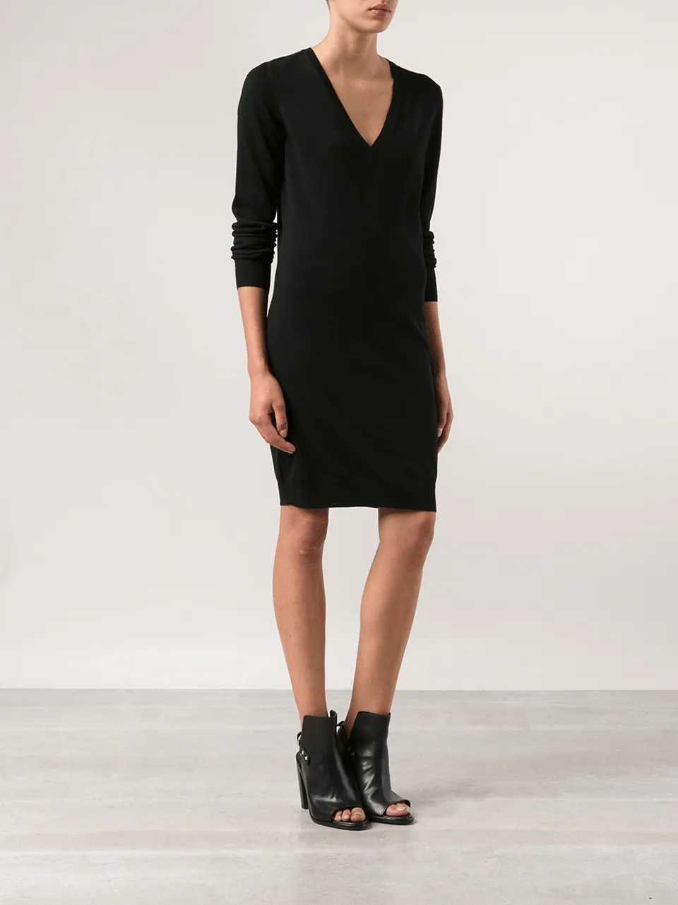 Zip V-Neck Sweater Dress