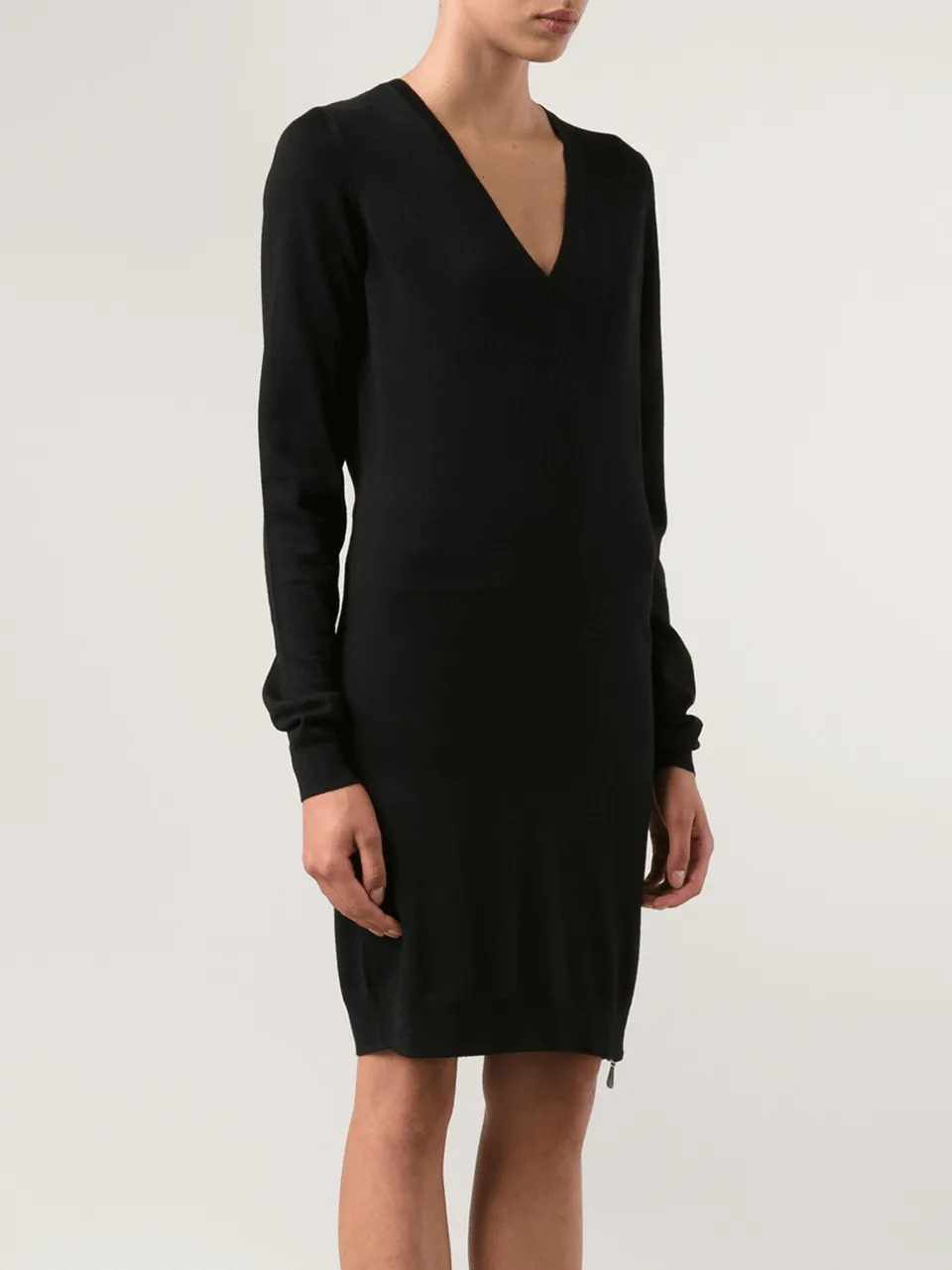 Zip V-Neck Sweater Dress